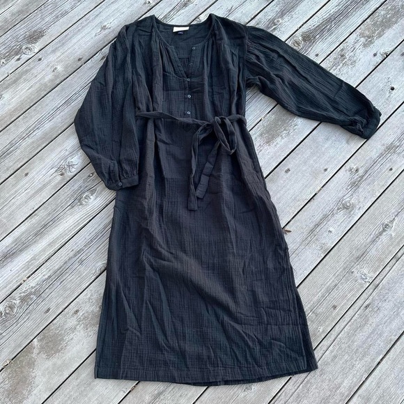 black gauze waist tie midi dress - Picture 1 of 6